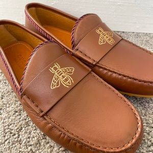 NIB ✨ Authentic Gucci Mens Bee Leather Driver Loafers - NEW in Size 10